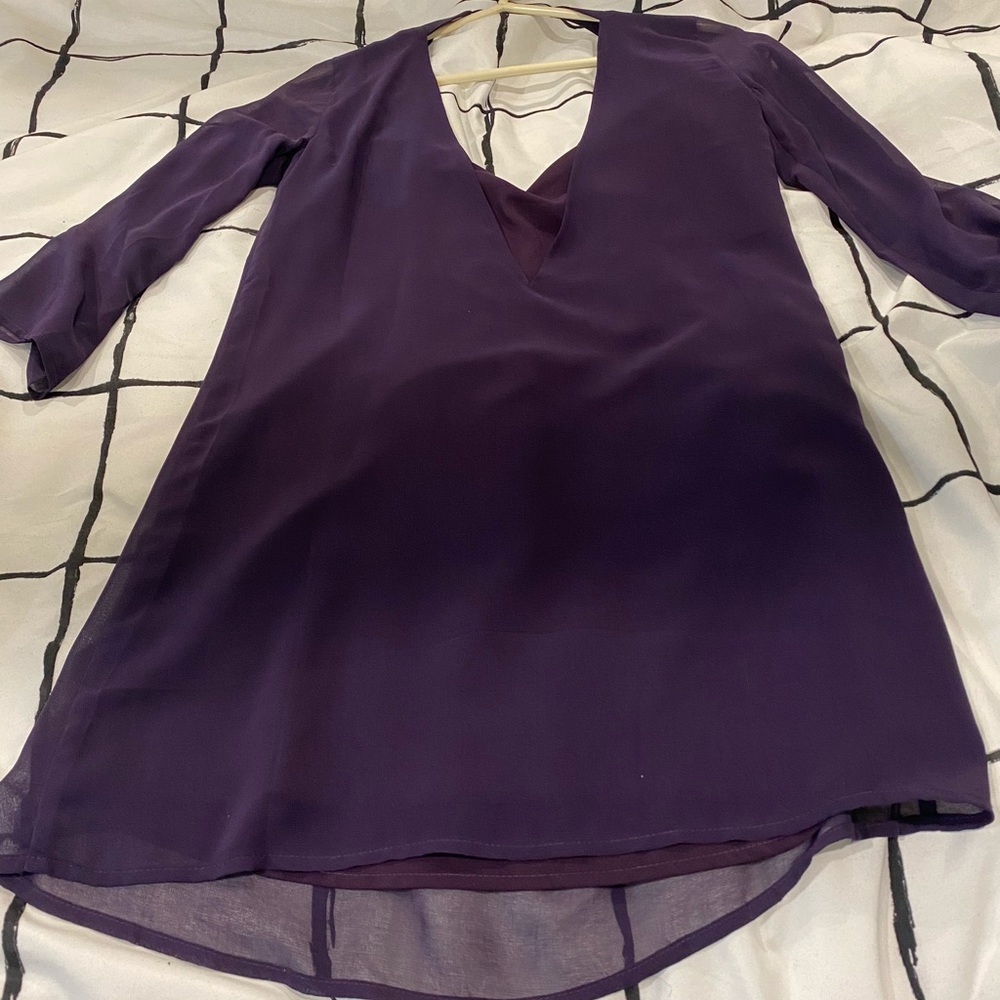 Purple Ecote Deep V Chiffon Dress